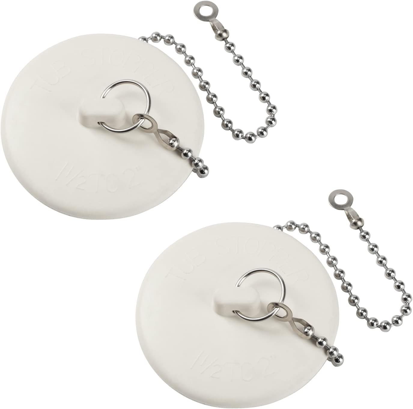 Opzour 2 Pack Tub Stopper with Stainless Chain White