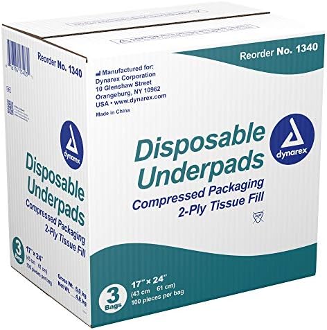 Dynarex 1340 Disposable UnderPad 2 Ply 17x24 15g Pack of 300