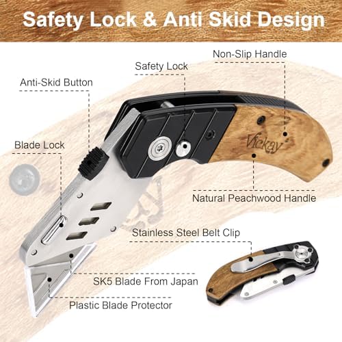 Vickay Utility Knife with Belt Clip and 5 SK5 Blades 1
