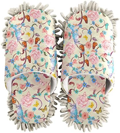 DOMIKING Butterfly Birds Mop Slippers for Women