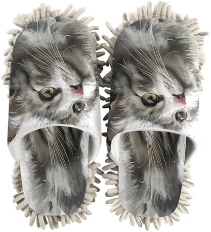 Zhirexin White Cat Microfiber Mop Slippers for Men Women