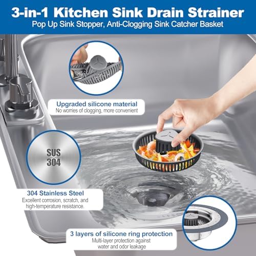 3 in 1 Universal Kitchen Sink Drain Strainer Stopper