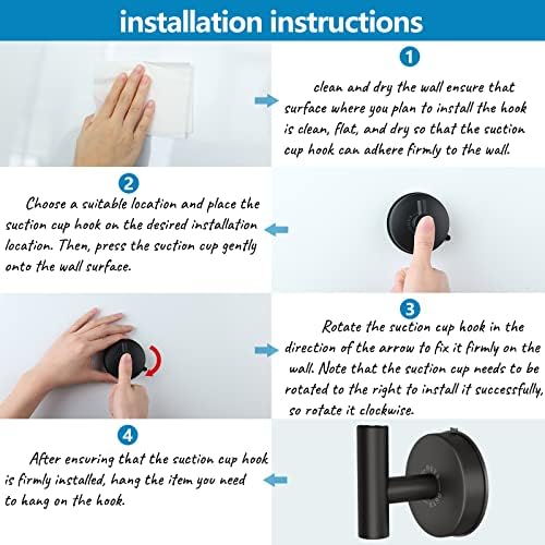 DGYB 15LB Suction Cup Towel Hooks Set of 2 Black Stainless Steel