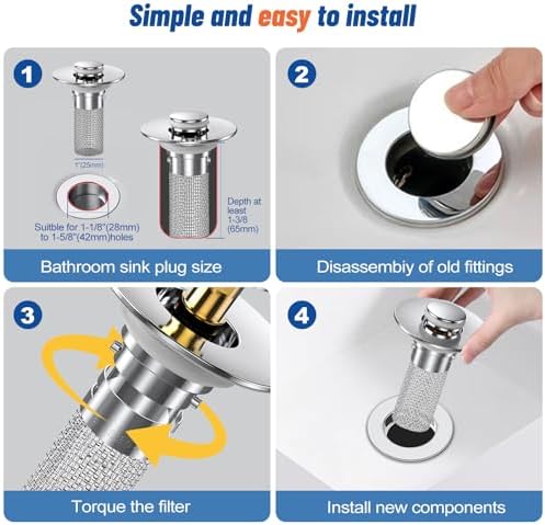 Bathroom Sink Stopper Hair Catcher with Pop Up Mechanism 1Pcs Universal Replacement
