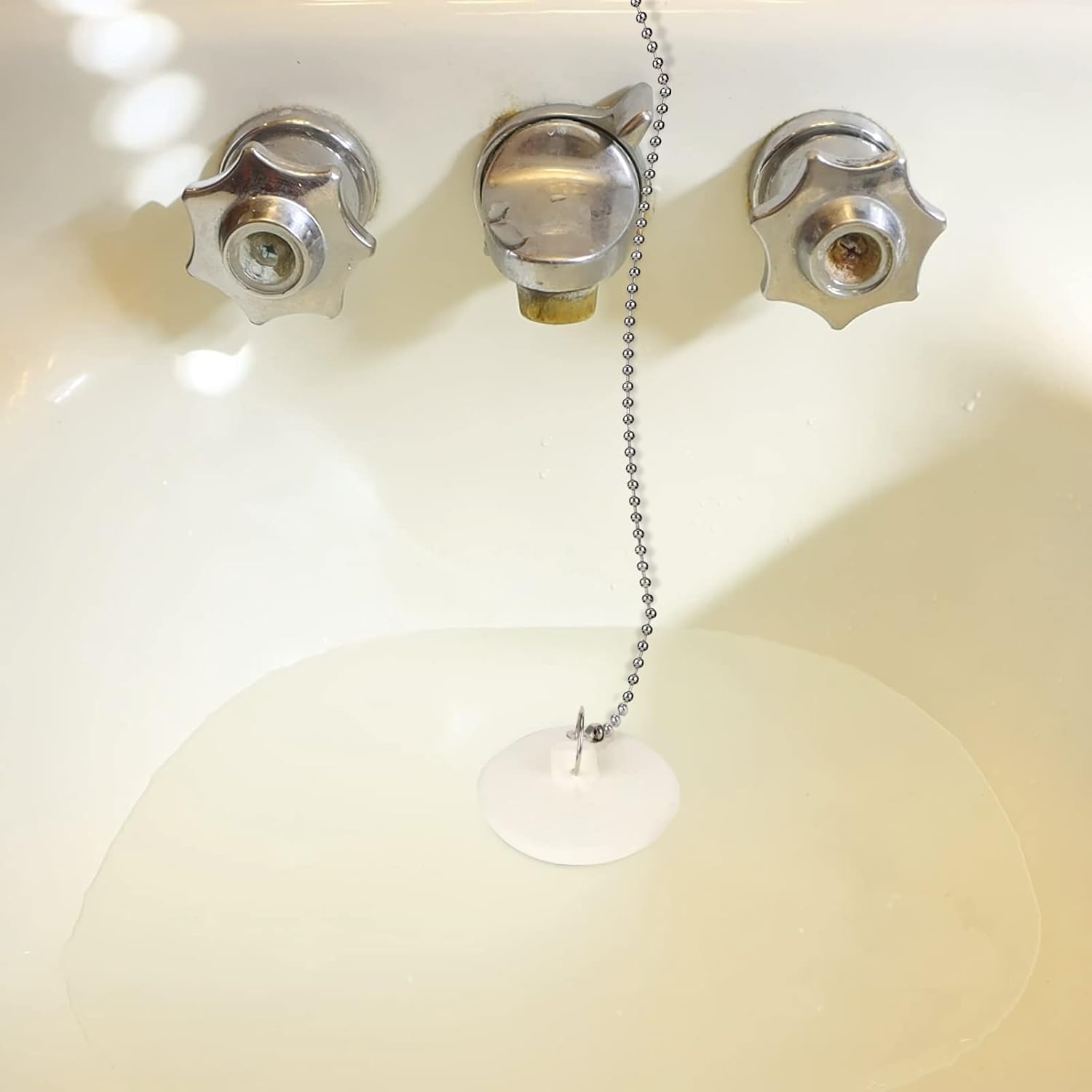 Opzour 2 Pack Tub Stopper with Stainless Chain White