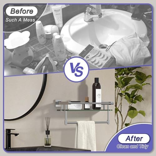 Tempered Glass Shelf with Chrome Towel Bar for Bathroom 1
