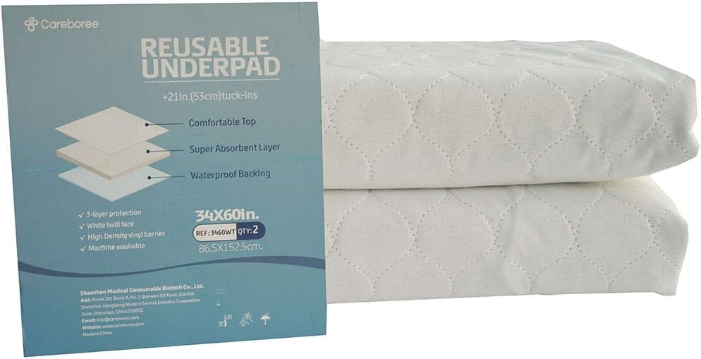 Careboree Pack of 2 Reusable Cotton Underpads with 21 Wings