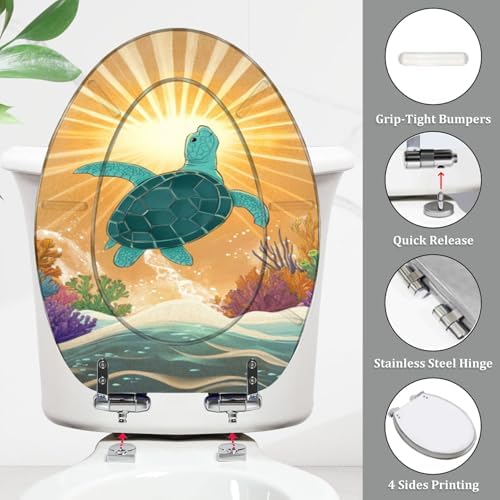Elongated Toilet Seat with Coastal Art Design 1