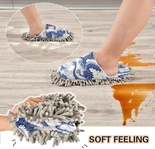 Zhirexin Blue Dragons Microfiber Mop Slippers for Men Women 1