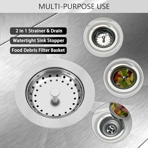 Exakey 3-12 Inch Brushed Stainless Steel Sink Drain Strainer Kit