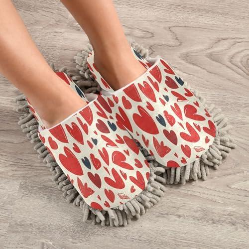Zhirexin Cartoon Red Heart Microfiber Mop Slippers for Men Women