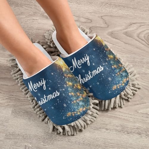 RunningBear White Christmas Mop Slippers for Kitchen Cleaning