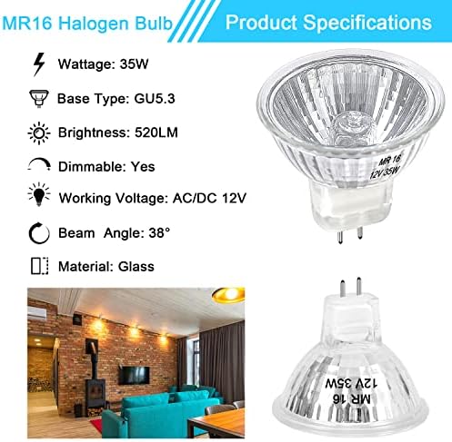 MR16 Halogen Bulb 35W Dimmable 12V Spotlight 6 Pack Warm White