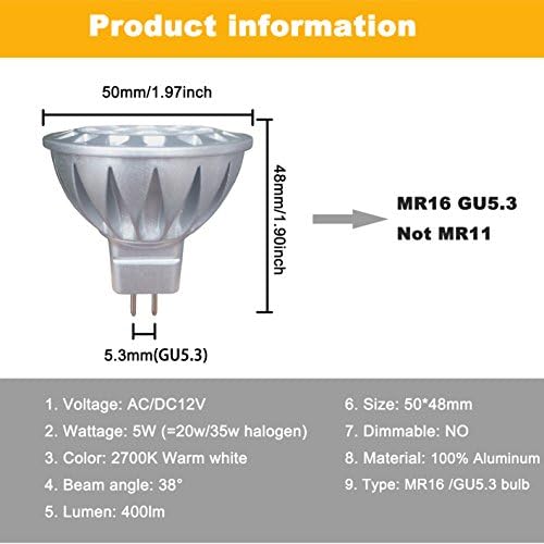 ALIDE 5W MR16 LED Bulbs 2700K Soft White 6 Pack