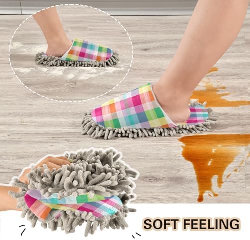 Zhirexin Colorful Striped Plaid Cleaning Slippers