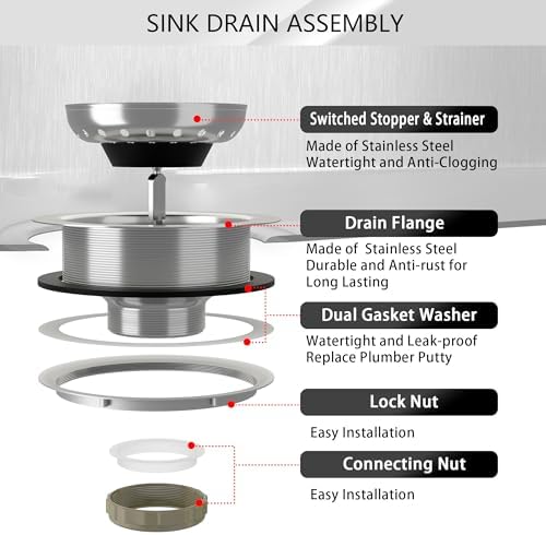 Exakey 3-12 Inch Brushed Stainless Steel Sink Drain Strainer Kit