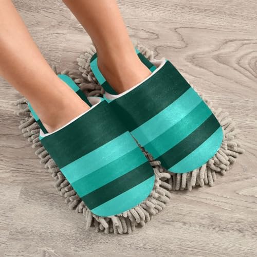 Zhirexin Green Stripe Cleaning Mop Slippers