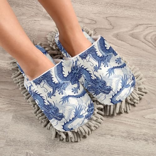 Zhirexin Blue Dragons Microfiber Mop Slippers for Men Women 1