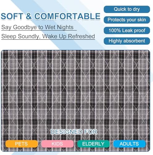 OUTCREATOR Washable Bed Pads 34x56 Black Plaid Pack of 2 1