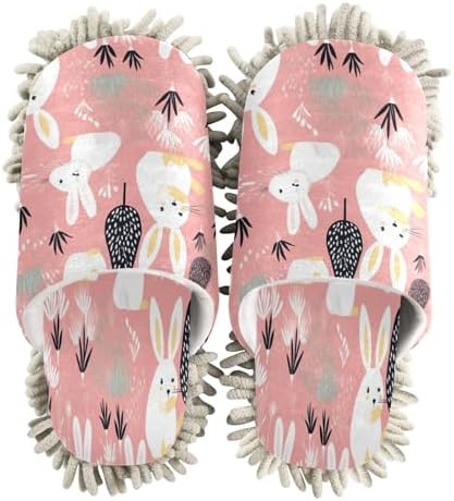 Zhirexin Cute Bunny Mop Slippers for Men Women