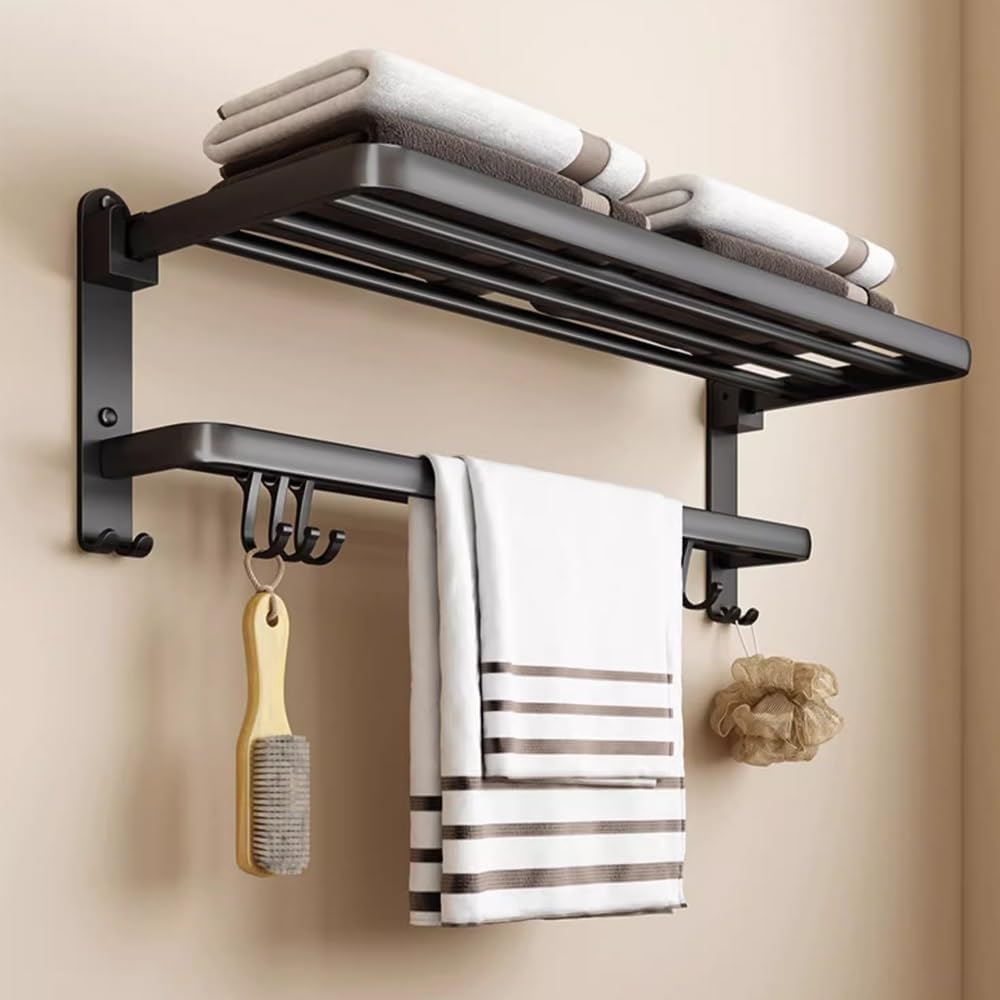 ANNBKA Black Folding Towel Rack for Bathroom