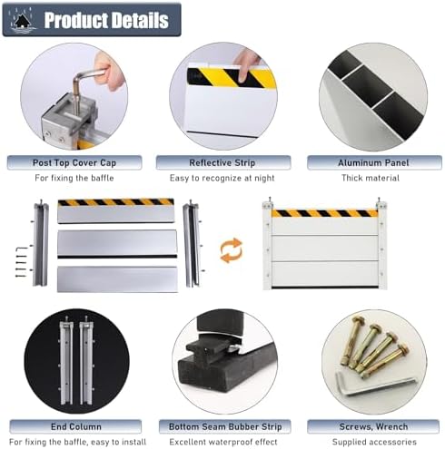 Flood Defense System - 47inch Aluminum Baffle Barriers Silver-L-175c