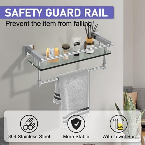 Tempered Glass Shelf with Chrome Towel Bar for Bathroom 1