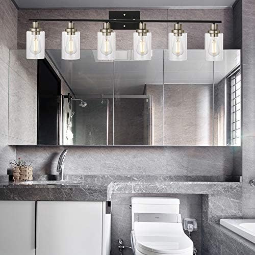 MELUCEE 6-Light Black Brushed Nickel Vanity Light with Clear Glass Shade