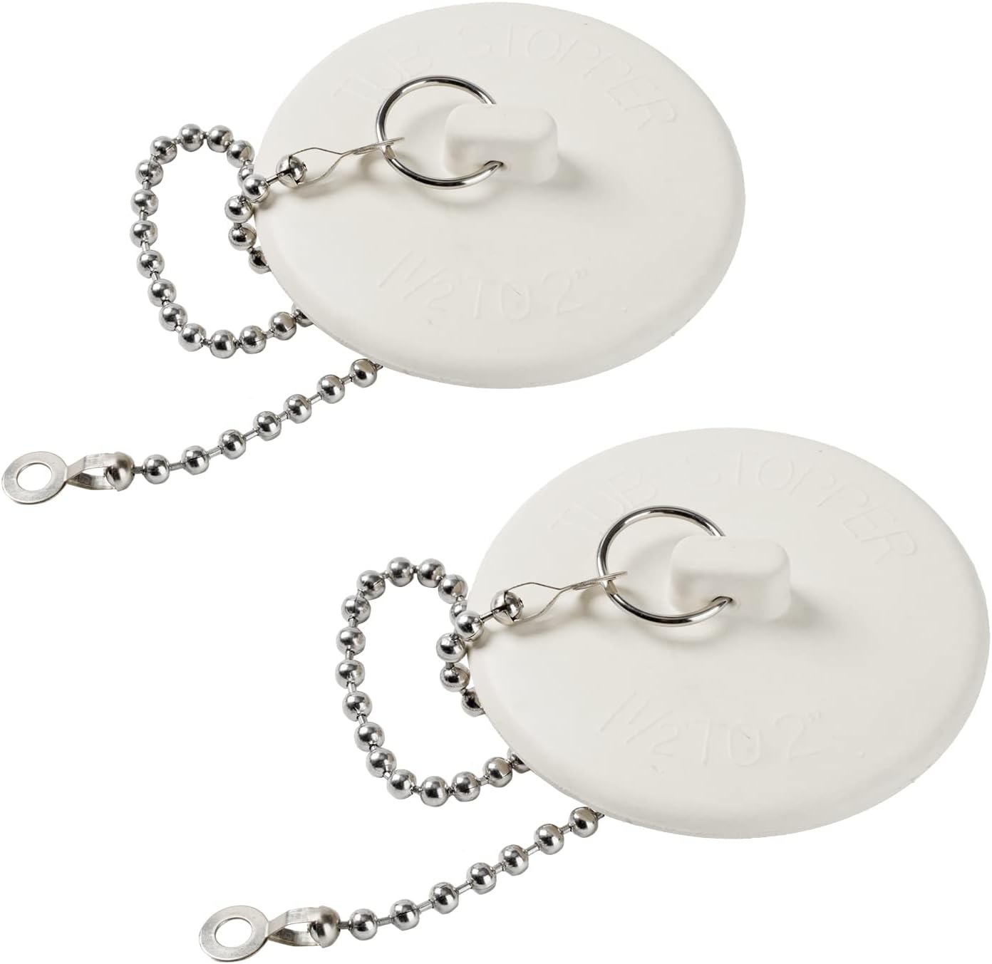 Opzour 2 Pack Tub Stopper with Stainless Chain White