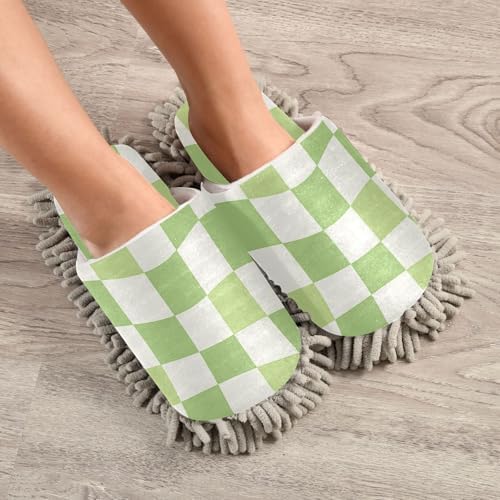 Zhirexin Green Checkered Mopping Slippers