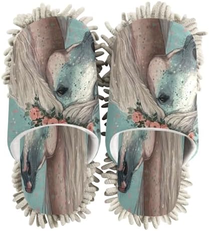 Zhirexin Flowery Horse Microfiber Mop Slippers for Men Women