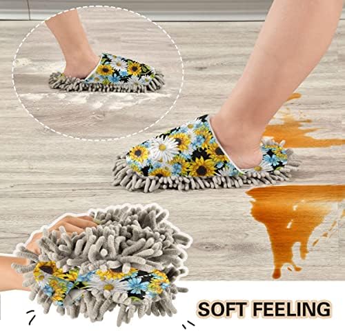 DOMIKING Daisy Flower Cleaning Slippers for Women Mop House Duster Shoes