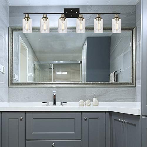 MELUCEE 6-Light Black Brushed Nickel Vanity Light with Clear Glass Shade