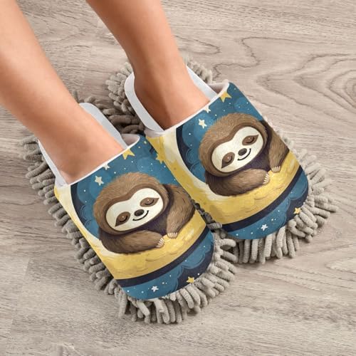 RunningBear White Sloth Mop Slippers for Easy Floor Cleaning