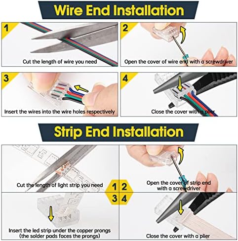 GXILEE 4 Pin LED Strip Connector 10 Pack with 164ft Extension Cable