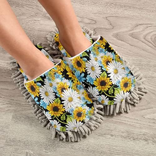 DOMIKING Daisy Flower Cleaning Slippers for Women Mop House Duster Shoes