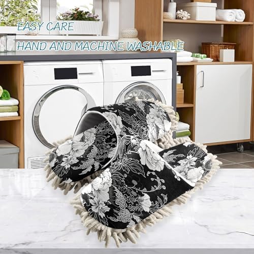 Zhirexin Black White Flowers Cleaning Mop Slippers