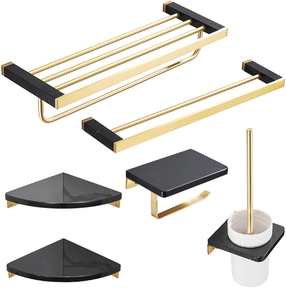 ANNBKA Bathroom Hardware Set with Marble Brass Towel Bar and All Copper Tripod
