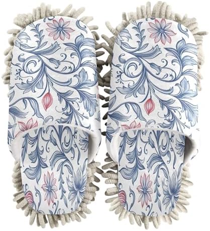 Zhirexin Blue Flowers Mandala Microfiber Cleaning Slippers