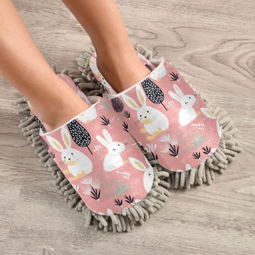 Zhirexin Cute Bunny Mop Slippers for Men Women