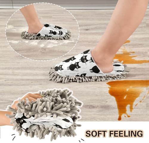 Zhirexin Black Cat Cleaning Slippers Mop Shoes