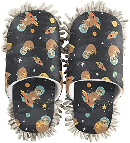 DOMIKING Sloth Astronaut Mop Slippers for Cleaning