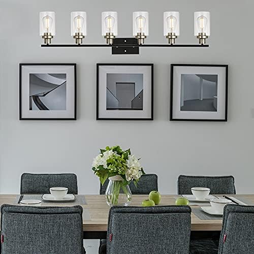 MELUCEE 6-Light Black Brushed Nickel Vanity Light with Clear Glass Shade