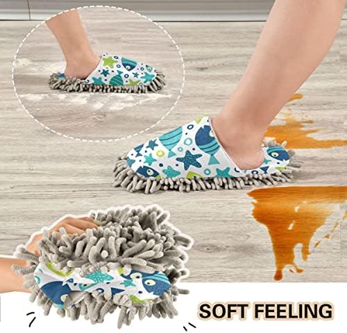 DOMIKING Mopping Slippers with Microfiber Sole for Women Men