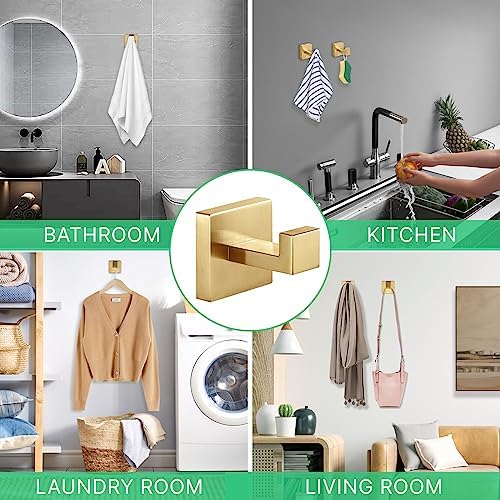 Fenas Towel Hooks 2 Pack Brushed Gold Stainless Steel 1