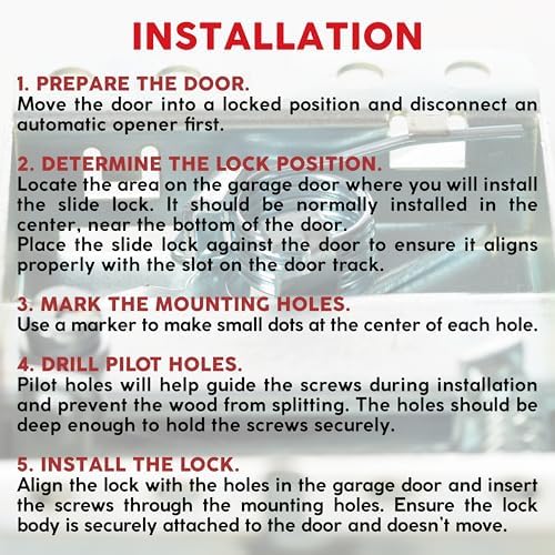 Granatan Garage Door Lock Kit with L-Handle and Slide Latch Mechanism