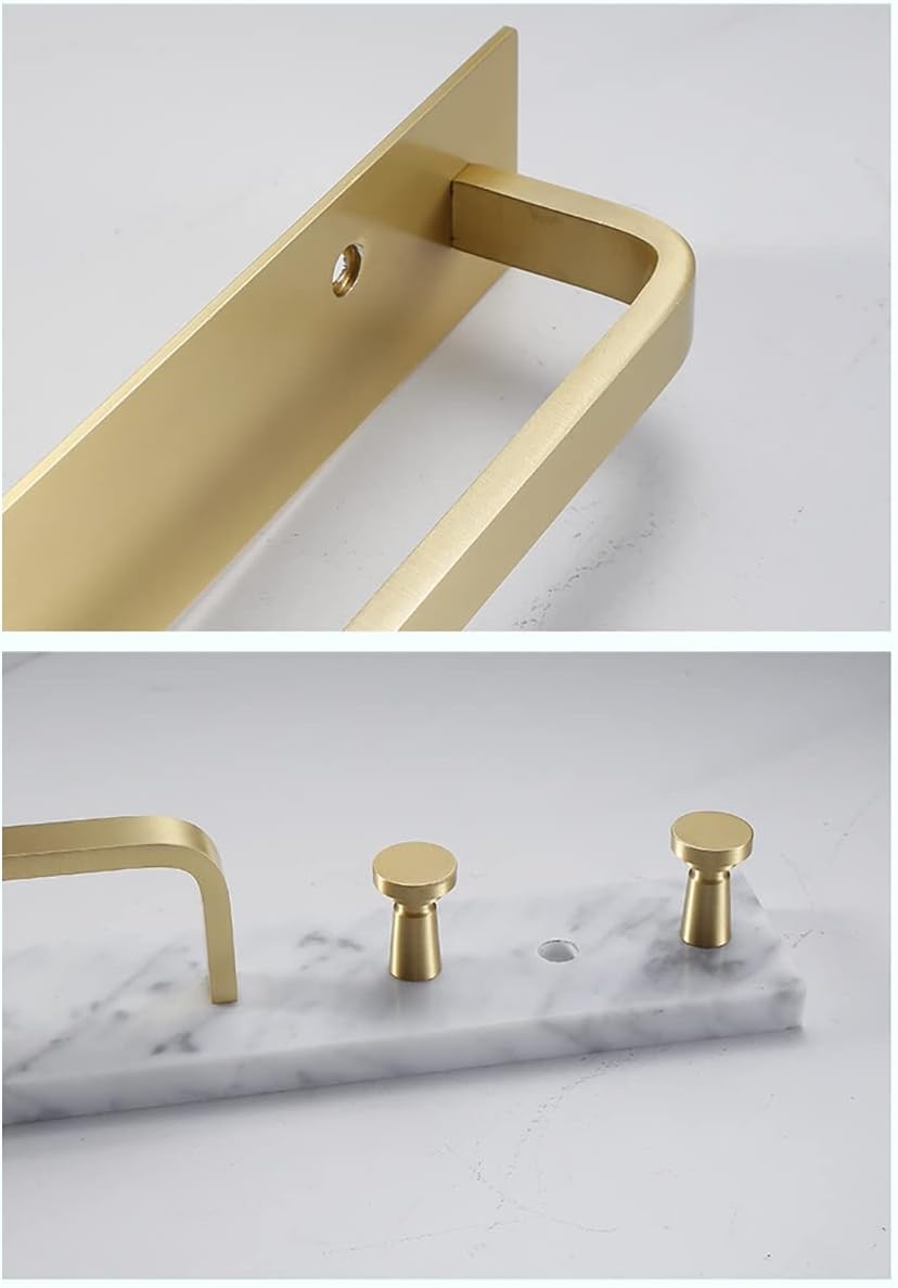 Black Marble Towel Bar with 2 Hooks No Drill Wall Mount 1