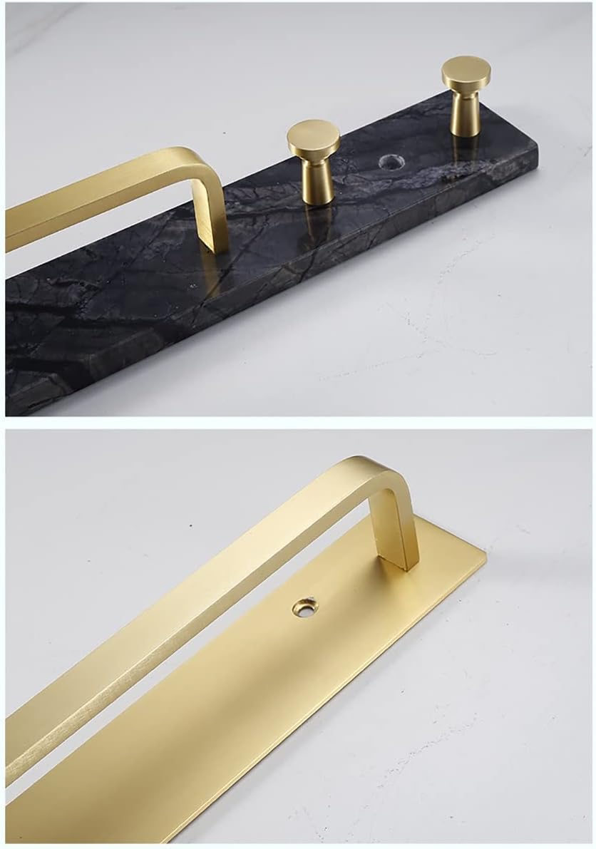 Black Marble Towel Bar with 2 Hooks No Drill Wall Mount 1