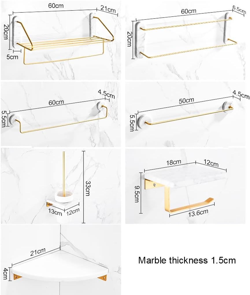 Marble Bathroom Shelf Set with Towel Bar and Hook