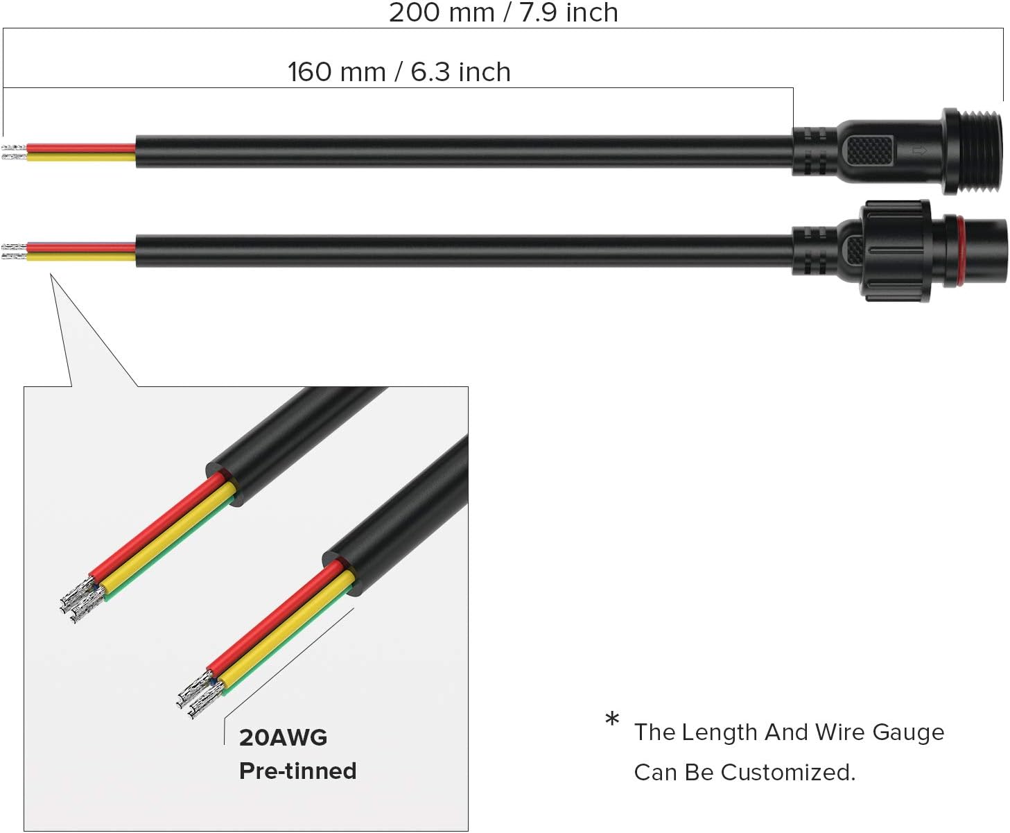 BTF-LIGHTING 4 Pin IP65 Connector with 20AWG Wire